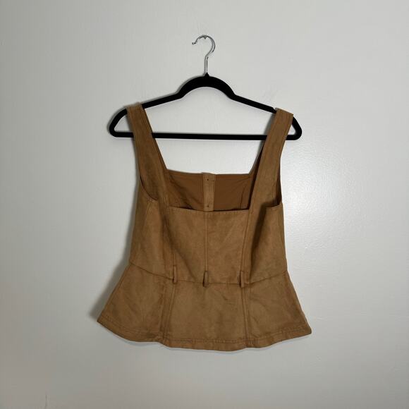 Banana Republic Vegan Suede Womens Sz 6 Camel Brown Sleeveless Peplum Western - Picture 3 of 10